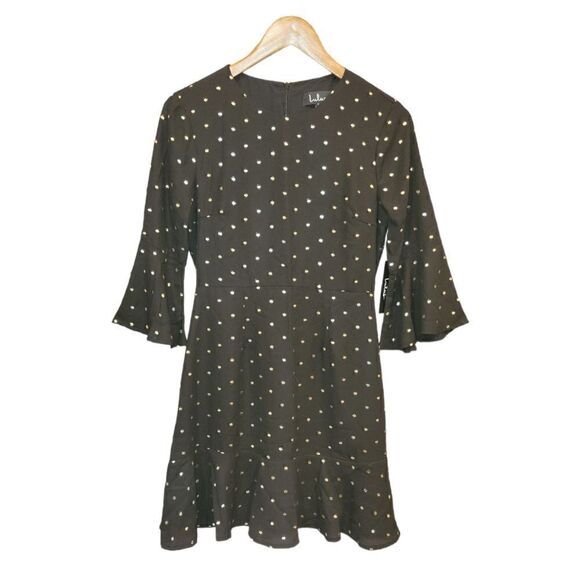 NWT Lulus She's Dot It Going On Gold and Black Polka Dot Dress S - Picture 4 of 11